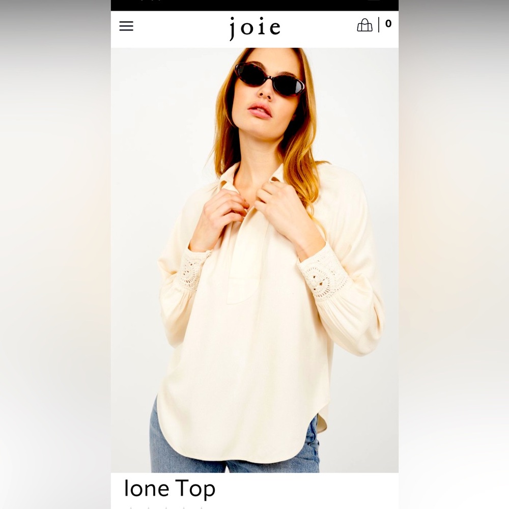 JOIE Ione B Blouse playful collar and CROCHET charming 🪢 🧶 cuffs. M/L see pix